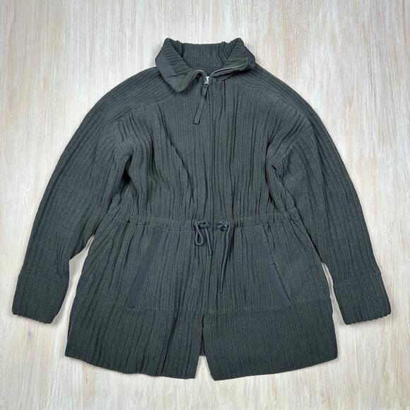 FLX Commuter Ribbed Knit Drawstring Waist Full Zip Cozy Casual Jacket Large - Picture 1 of 13